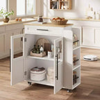 Kitchen Island Cart with Storage, Mobile Rolling Island with Glass Cabinet Doors & Spice Rack for Dining Room & Kitchen, Natural