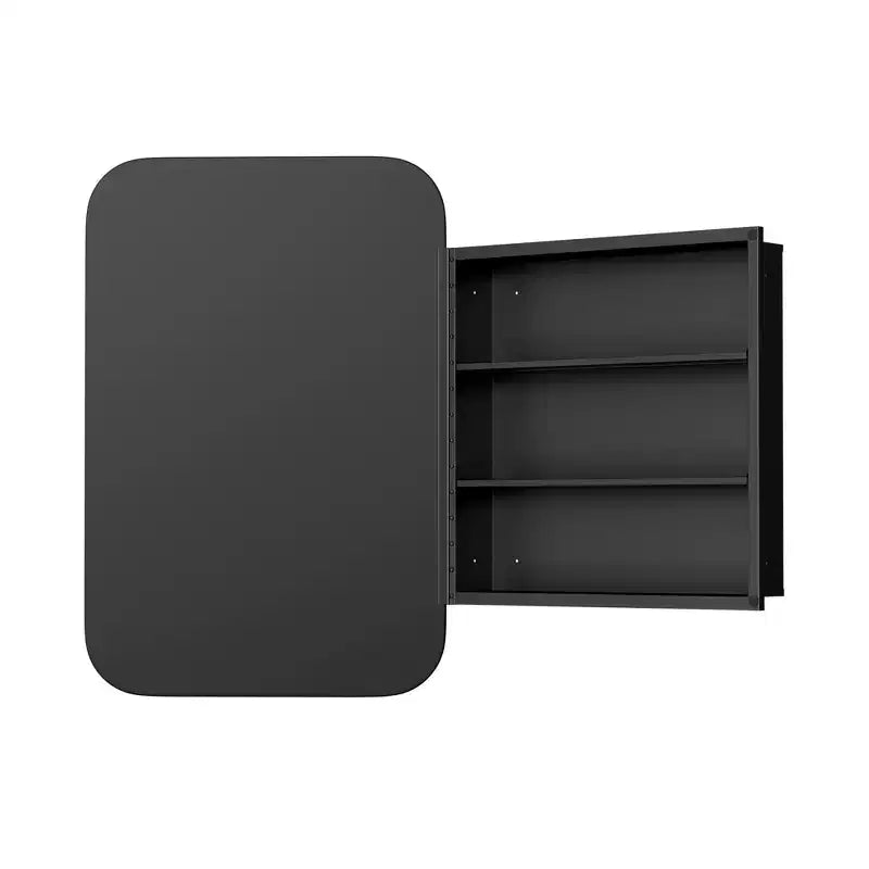 24 x 16 Bathroom Cabinet with Mirror Stainless Steel Frame and 2 Adjustable Shelves Wall Medicine Cabinets Mirrors Rectangle Recessed Black