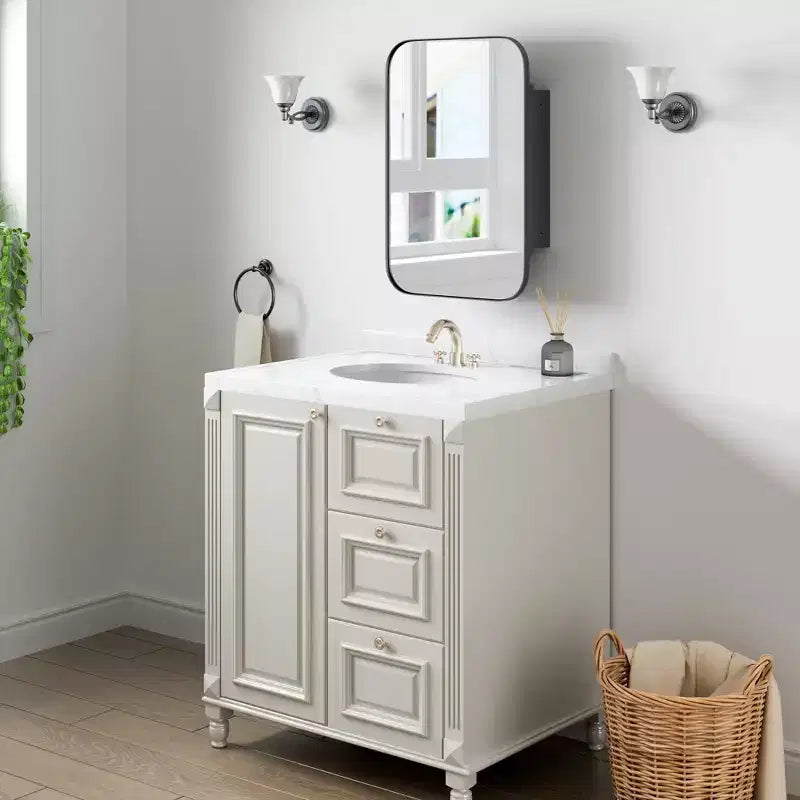 24 x 16 Bathroom Cabinet with Mirror Stainless Steel Frame and 2 Adjustable Shelves Wall Medicine Cabinets Mirrors Rectangle Recessed Black