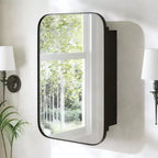 24 x 16 Bathroom Cabinet with Mirror Stainless Steel Frame and 2 Adjustable Shelves Wall Medicine Cabinets Mirrors Rectangle Recessed Black