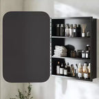 24 x 16 Bathroom Cabinet with Mirror Stainless Steel Frame and 2 Adjustable Shelves Wall Medicine Cabinets Mirrors Rectangle Recessed Black