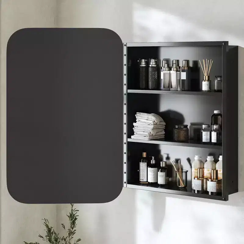 24 x 16 Bathroom Cabinet with Mirror Stainless Steel Frame and 2 Adjustable Shelves Wall Medicine Cabinets Mirrors Rectangle Recessed Black