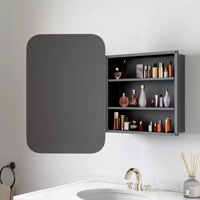 24 x 16 Bathroom Cabinet with Mirror Stainless Steel Frame and 2 Adjustable Shelves Wall Medicine Cabinets Mirrors Rectangle Recessed Black