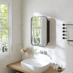 24 x 16 Bathroom Cabinet with Mirror Stainless Steel Frame and 2 Adjustable Shelves Wall Medicine Cabinets Mirrors Rectangle Recessed Black