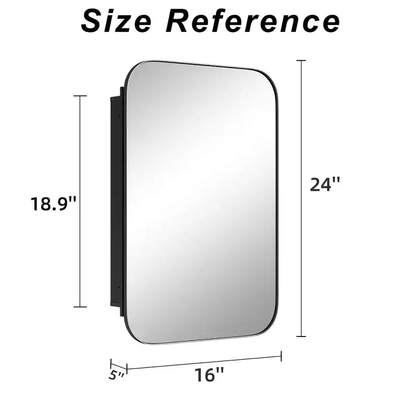 24 x 16 Bathroom Cabinet with Mirror Stainless Steel Frame and 2 Adjustable Shelves Wall Medicine Cabinets Mirrors Rectangle Recessed Black