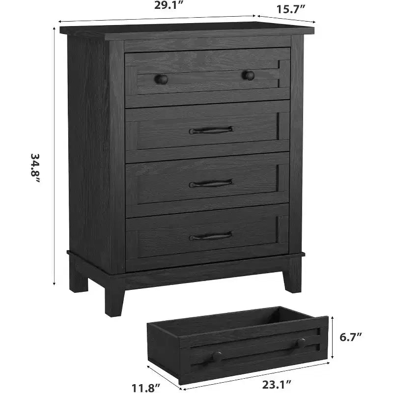 34-in Tall Vertical Drawer Dresser Chic Concave Drawer Design, Large Storage, Modern Freestanding Closet Chest for Bedroom or Living Room