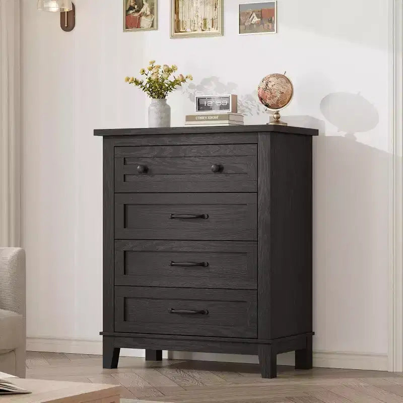34-in Tall Vertical Drawer Dresser Chic Concave Drawer Design, Large Storage, Modern Freestanding Closet Chest for Bedroom or Living Room