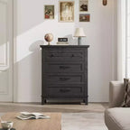 34-in Tall Vertical Drawer Dresser Chic Concave Drawer Design, Large Storage, Modern Freestanding Closet Chest for Bedroom or Living Room