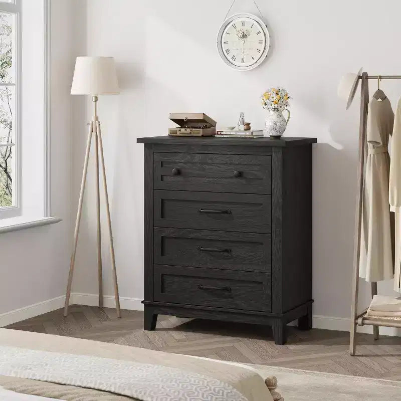 34-in Tall Vertical Drawer Dresser Chic Concave Drawer Design, Large Storage, Modern Freestanding Closet Chest for Bedroom or Living Room