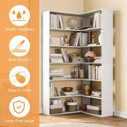 71 Tall Farmhouse 6-Tier L-Shaped Corner Bookshelf, Wooden Modern Bookcase with Open Storage for Living Room & Office