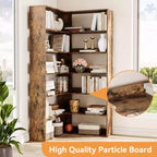 71 Tall Farmhouse 6-Tier L-Shaped Corner Bookshelf, Wooden Modern Bookcase with Open Storage for Living Room & Office
