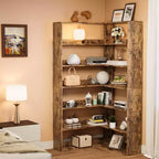 71 Tall Farmhouse 6-Tier L-Shaped Corner Bookshelf, Wooden Modern Bookcase with Open Storage for Living Room & Office
