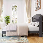 Bed Frame, Full Size Bed - Velvet Upholstered Platform with Wingback Headboard, Button Tufted, No Box Spring Needed (Grey)