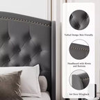 Bed Frame, Full Size Bed - Velvet Upholstered Platform with Wingback Headboard, Button Tufted, No Box Spring Needed (Grey)