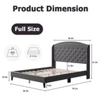 Bed Frame, Full Size Bed - Velvet Upholstered Platform with Wingback Headboard, Button Tufted, No Box Spring Needed (Grey)