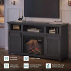 61 Fireplace TV Stand for TVs up to 65, LED Media TV Console Entertainment Center with 23 Fireplace Heater & Cabinet With Sliding Door