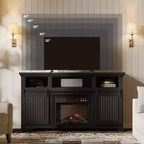 61 Fireplace TV Stand for TVs up to 65, LED Media TV Console Entertainment Center with 23 Fireplace Heater & Cabinet With Sliding Door
