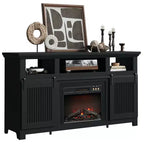61 Fireplace TV Stand for TVs up to 65, LED Media TV Console Entertainment Center with 23 Fireplace Heater & Cabinet With Sliding Door
