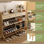 Rattan Shoe Cabinet Storage for Entryway with 4 Flip Drawers and 2 Drawer, Farmhouse Narrow for Entrance Entry Way