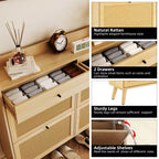 Rattan Shoe Cabinet Storage for Entryway with 4 Flip Drawers and 2 Drawer, Farmhouse Narrow for Entrance Entry Way