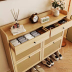 Rattan Shoe Cabinet Storage for Entryway with 4 Flip Drawers and 2 Drawer, Farmhouse Narrow for Entrance Entry Way
