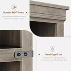 5 Tier Book case with Cabinet, Farmhouse Book Shelf with Storage Doors, 68.7 Tall Wooden 5 Shelf Case Grey