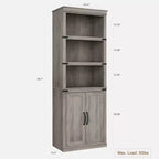 5 Tier Book case with Cabinet, Farmhouse Book Shelf with Storage Doors, 68.7 Tall Wooden 5 Shelf Case Grey