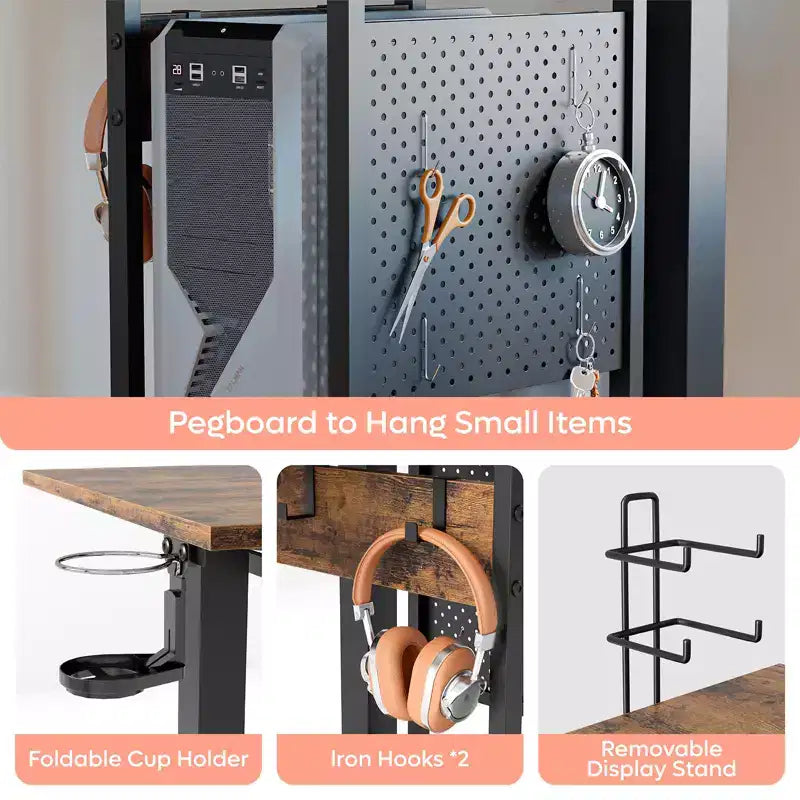57 Standing Computer Desk, Height Adjustable Desk with Keyboard Tray & Host Shelf for Home Office, L-Shaped Gaming Desk with Pegboard