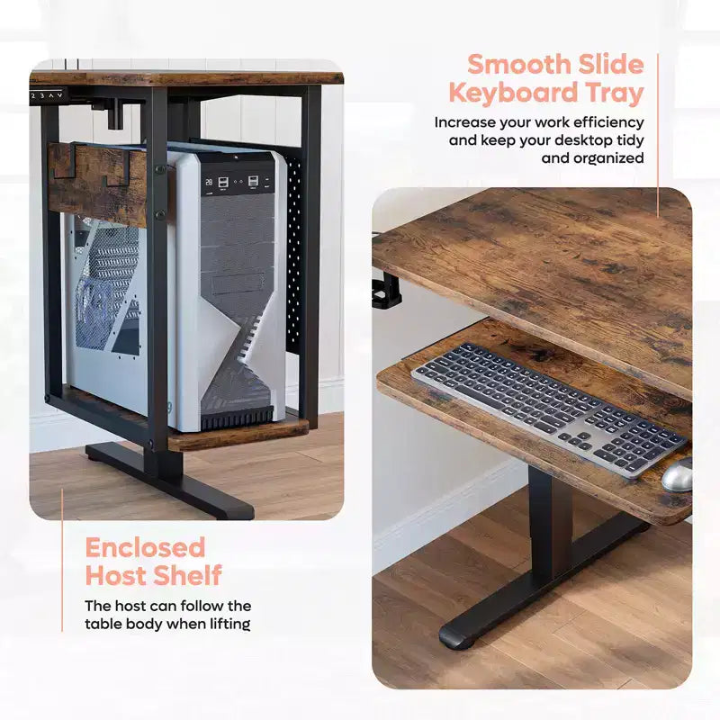 57 Standing Computer Desk, Height Adjustable Desk with Keyboard Tray & Host Shelf for Home Office, L-Shaped Gaming Desk with Pegboard
