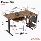 57 Standing Computer Desk, Height Adjustable Desk with Keyboard Tray & Host Shelf for Home Office, L-Shaped Gaming Desk with Pegboard