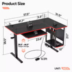 57 Standing Computer Desk, Height Adjustable Desk with Keyboard Tray & Host Shelf for Home Office, L-Shaped Gaming Desk with Pegboard