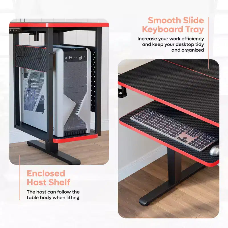 57 Standing Computer Desk, Height Adjustable Desk with Keyboard Tray & Host Shelf for Home Office, L-Shaped Gaming Desk with Pegboard