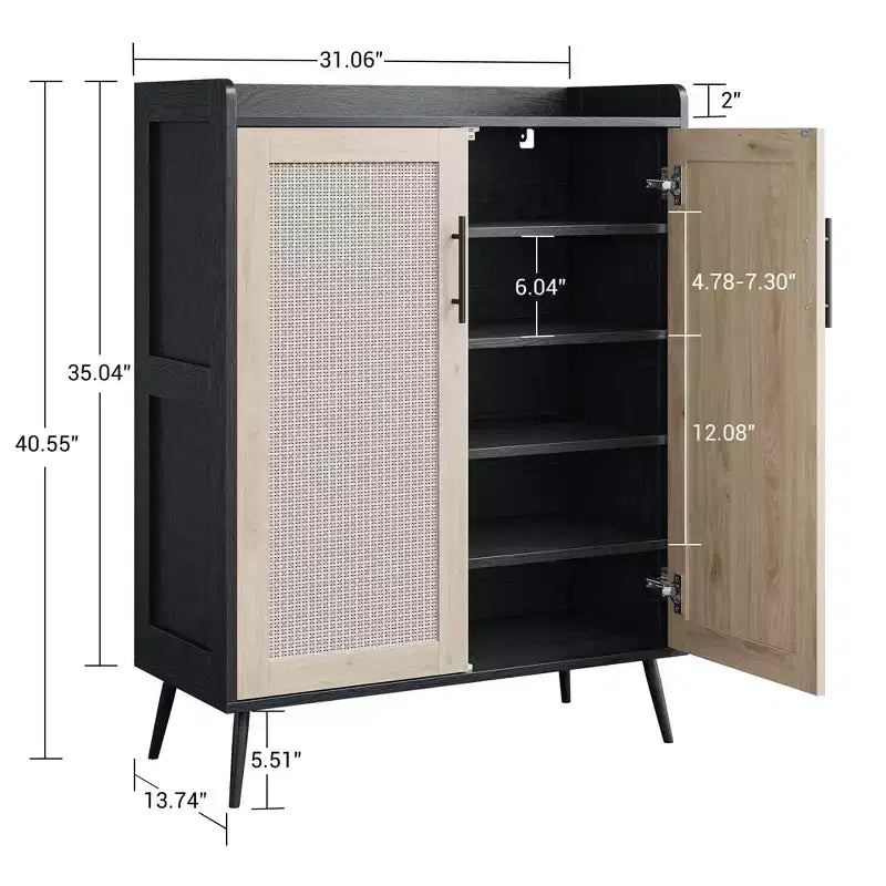 Rattan-Schuhschrank, 5-stöckiger Schuhaufbewahrungsorganizer mit verstellbarem Regal für den Eingangsbereich, freistehender Schuhständer für Wohnzimmer, Eingangsbereich  