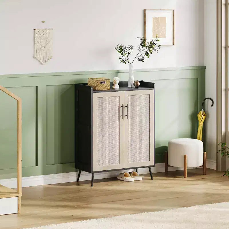 Rattan-Schuhschrank, 5-stöckiger Schuhaufbewahrungsorganizer mit verstellbarem Regal für den Eingangsbereich, freistehender Schuhständer für Wohnzimmer, Eingangsbereich  