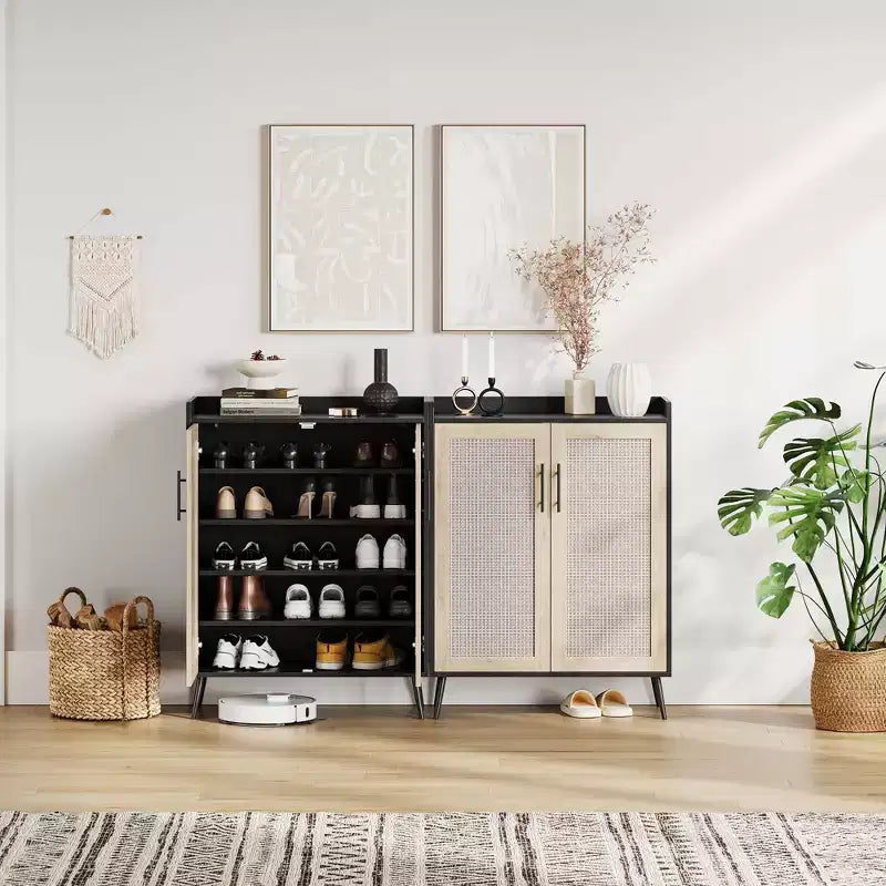 Rattan-Schuhschrank, 5-stöckiger Schuhaufbewahrungsorganizer mit verstellbarem Regal für den Eingangsbereich, freistehender Schuhständer für Wohnzimmer, Eingangsbereich  
