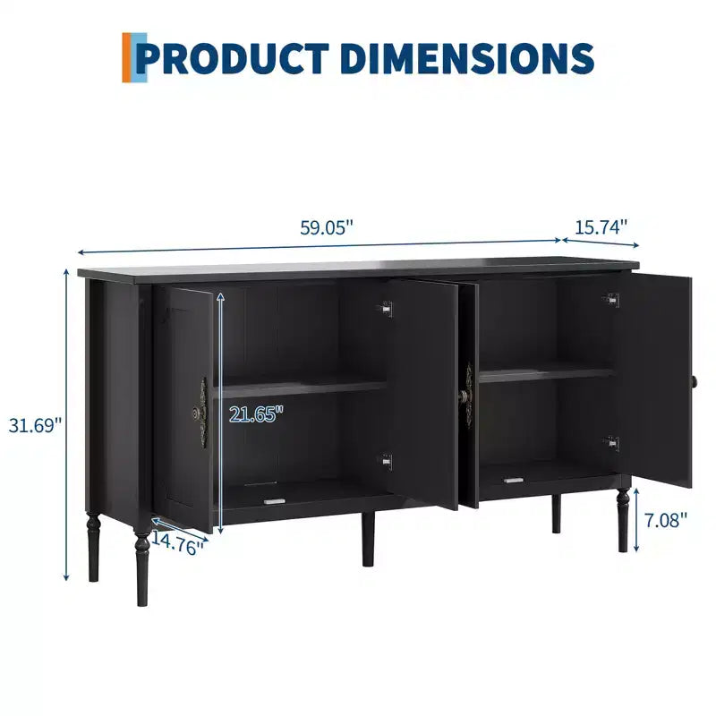 Gabinete buffet de 59 pulgadas de ancho con función de almacenamiento, gabinete de cocina, mesa consola de madera, gabinete decorativo para barra de café en comedor  