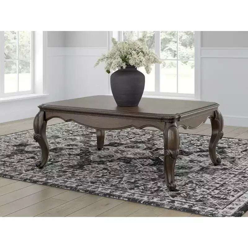Coffee Table with Dark Brown Finish and Cabriole Legs