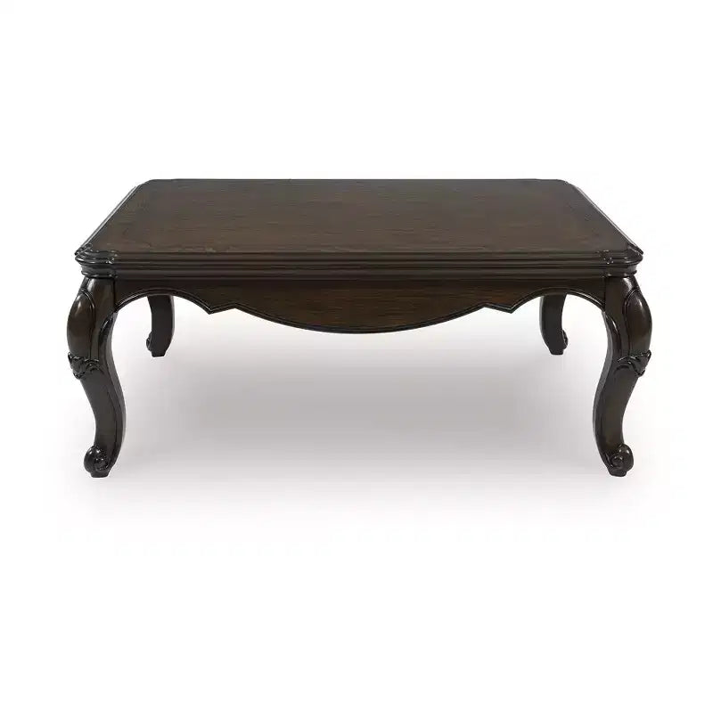 Coffee Table with Dark Brown Finish and Cabriole Legs