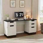 59 Farmhouse Executive Desk, Home Office Desk with File Drawer and Storage Cabinet, Wooden Computer Table with 3 Drawers for Work and Study