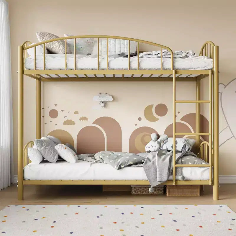 Metal Bunk Bed Twin Over Twin, Heavy Duty Bunkbeds Frame with Arched Guardrail and Safety Ladder, Steel Bed for Kids, No Box Spring Needed, Pink