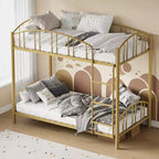 Metal Bunk Bed Twin Over Twin, Heavy Duty Bunkbeds Frame with Arched Guardrail and Safety Ladder, Steel Bed for Kids, No Box Spring Needed, Pink