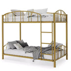 Metal Bunk Bed Twin Over Twin, Heavy Duty Bunkbeds Frame with Arched Guardrail and Safety Ladder, Steel Bed for Kids, No Box Spring Needed, Pink