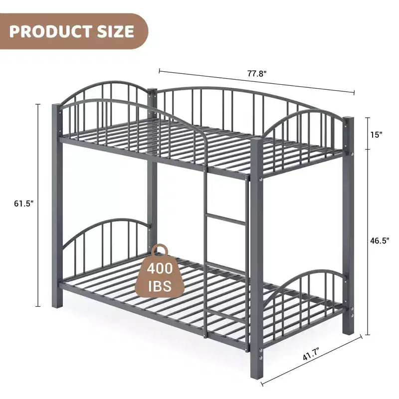 Metal Bunk Bed Twin Over Twin, Heavy Duty Bunkbeds Frame with Arched Guardrail and Safety Ladder, Steel Bed for Kids, No Box Spring Needed, Pink