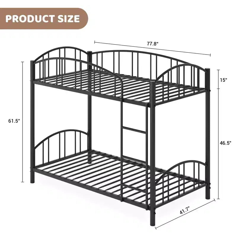Metal Bunk Bed Twin Over Twin, Heavy Duty Bunkbeds Frame with Arched Guardrail and Safety Ladder, Steel Bed for Kids, No Box Spring Needed, Pink