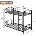 Metal Bunk Bed Twin Over Twin, Heavy Duty Bunkbeds Frame with Arched Guardrail and Safety Ladder, Steel Bed for Kids, No Box Spring Needed, Pink