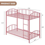 Metal Bunk Bed Twin Over Twin, Heavy Duty Bunkbeds Frame with Arched Guardrail and Safety Ladder, Steel Bed for Kids, No Box Spring Needed, Pink