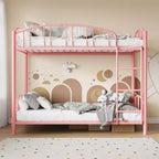 Metal Bunk Bed Twin Over Twin, Heavy Duty Bunkbeds Frame with Arched Guardrail and Safety Ladder, Steel Bed for Kids, No Box Spring Needed, Pink