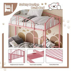 Metal Bunk Bed Twin Over Twin, Heavy Duty Bunkbeds Frame with Arched Guardrail and Safety Ladder, Steel Bed for Kids, No Box Spring Needed, Pink