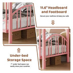Metal Bunk Bed Twin Over Twin, Heavy Duty Bunkbeds Frame with Arched Guardrail and Safety Ladder, Steel Bed for Kids, No Box Spring Needed, Pink