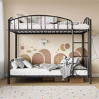 Metal Bunk Bed Twin Over Twin, Heavy Duty Bunkbeds Frame with Arched Guardrail and Safety Ladder, Steel Bed for Kids, No Box Spring Needed, Pink